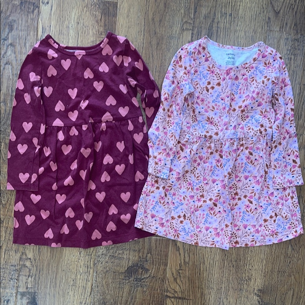 Carter's Pink Floral & Heart Long Sleeve Dresses
